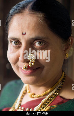 A Portrait of Maharashtrian Woman in traditional look Pune Maharashtra India Asia MR#686CC Stock Photo