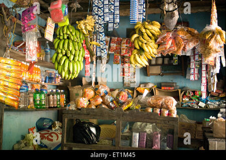 General rural shop selling banana grocery ; Karnataka ; India ; Asia Stock Photo