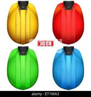 Classic miners helmets with lamp. Top view. Vector illustration on a white background Stock Vector