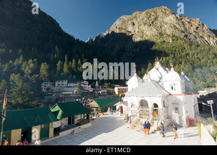 Temple of ganga river devi at Gangotri in morning time ; Uttaranchal ; India Stock Photo