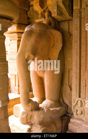 Elephant carved in Jain Temple in Patadkal Bagalkot Karnataka India Stock Photo
