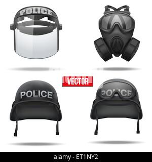Set of Police helmets and mask. Vector Illustration. Stock Vector