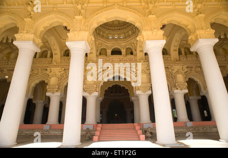 Row of columns and arches of thirumalai nayak palace at Madurai ; Tamil Nadu ; India Stock Photo