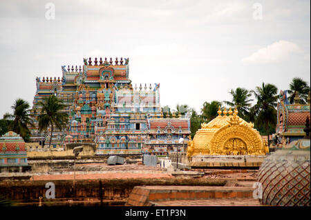 Golden pranav aakriti vimana at sri ranganathaswamy temple ; srirangam near Tiruchirappalli ; Tamil Nadu ; India Stock Photo