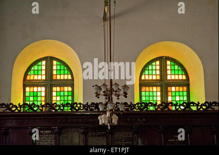 Stained glass window in saint francis church ; Kochi Cochin ; Kerala India Stock Photo