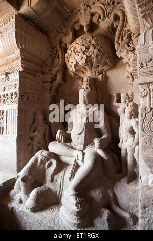 Statue of lord indra in ellora jain cave at jagannath sabha ; Aurangabad ; Maharashtra ; India Stock Photo