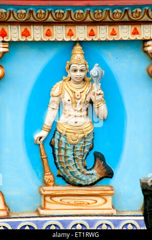 Dashavtar vishnus incarnation matsya on the wall of yamai mandir at aundh ; Satara ; Maharashtra ; India Stock Photo