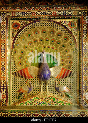 Mosaic of dancing peacock in city palace museum udaipur rajasthan india Asia Stock Photo