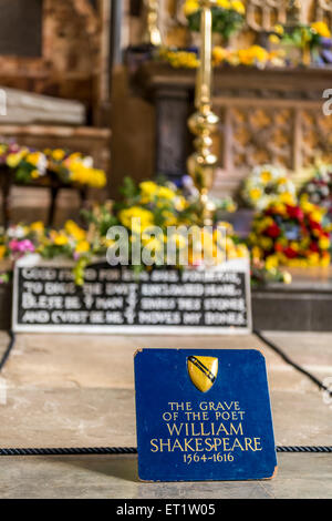 The grave of William Shakespeare in The Holy Trinity Church, Stratford upon Avon, England Stock Photo