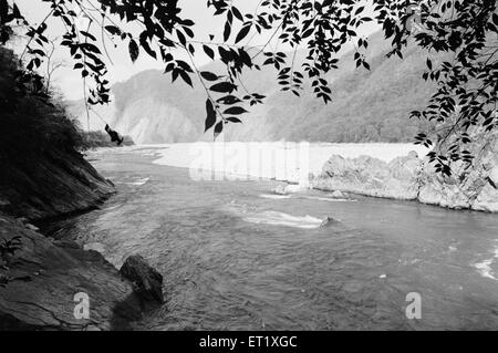 River landscape ; Arunachal Pradesh ; India ; Asia ; old vintage 1900s picture Stock Photo