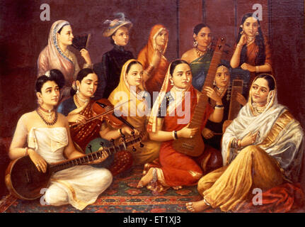 Musicians painting by Raja Ravi Varma in Jagan Mohan Palace Art Gallery Mysore Karnataka India Asia Indian Asian Stock Photo