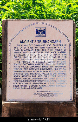 Sign Board ; Bhangarh ; Rajgarh ; Alwar ; Rajasthan ; India ; Asia 