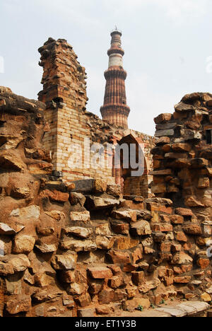 Qutb Minar, Qutub Minar, Qutab Minar, Delhi, India, Asia, Unesco world heritage site, old vintage 1900s picture Stock Photo