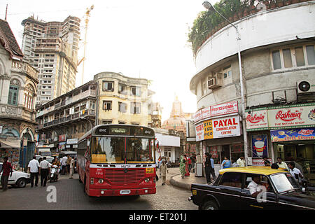 Old chawl mass urban housing ; Hira Baug and Kanbai Bhavan ; Charni Road ; Bombay Mumbai ; Maharashtra ; India Stock Photo