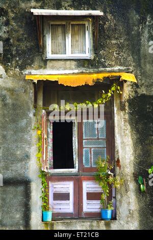 Window in chawl, Lower Parel, Bombay, Mumbai, Maharashtra, India, Asia, Asian, Indian Stock Photo