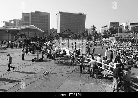 TV Channels Video Camera Mounted on Crane Coverage Crowd Mumbai Maharashtra India Asia Dec 2011 Stock Photo