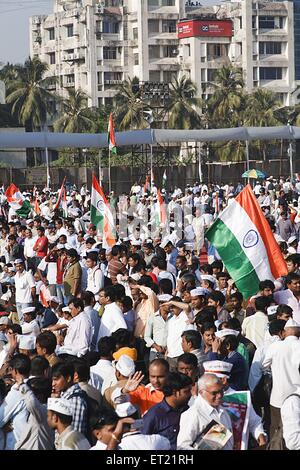 Crowd with Indian Flag MMRDA Grounds Bandra Mumbai Maharashtra India Asia Dec 2011 Stock Photo