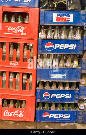 Empty Pepsi Coke Coca Cola cold drinks bottles, Asansol, Paschim Bardhaman district, West Bengal, India, Asia Stock Photo