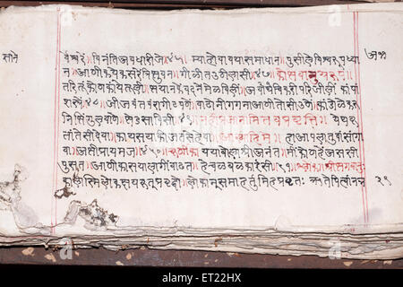 Ancient handwritten text at nagueshi temple ; Goa ; India Stock Photo