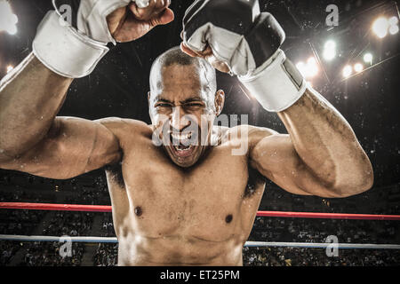 Bald male athlete in a fighting pose Stock Photo