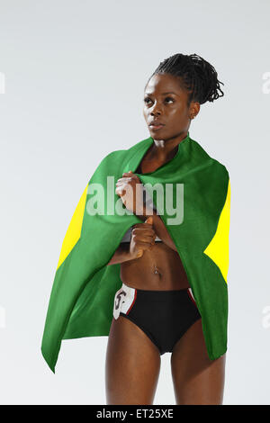 Female Athlete Wearing a Brazilian Flag Stock Photo