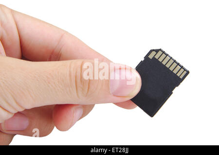 Flash card in hand isolated on a white background Stock Photo