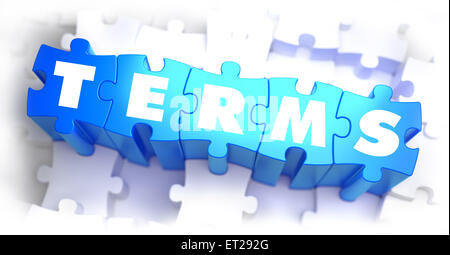 Terms - White Word on Blue Puzzles. Stock Photo