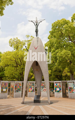 Childrens Peace Monument in Hiroshima, Japan. Commemorates Sadako Sasaki and other child victims of atomic bombing of Hiroshima Stock Photo