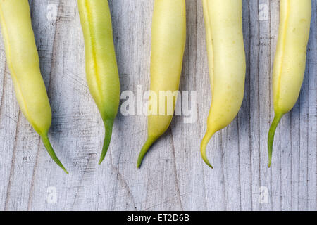 Freshly picked yellow beans from the garden. Stock Photo