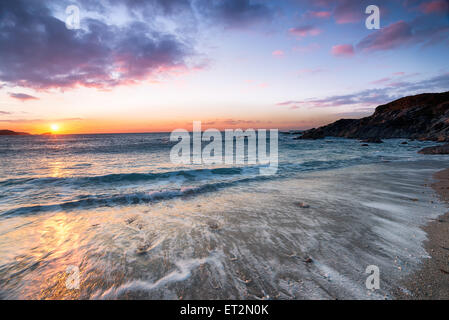 Sunset over Little Fistral beach at Newquay in Cornwall Stock Photo