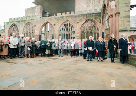 The Cross and Orb on show at Coventry Cathedral during service of reconciliation, Friday 12th February 1999. The 18ft gilded steel and copper cross constructed by Alan Smith - is to be formally presented to the people of Dresden. next year. Today's servic Stock Photo