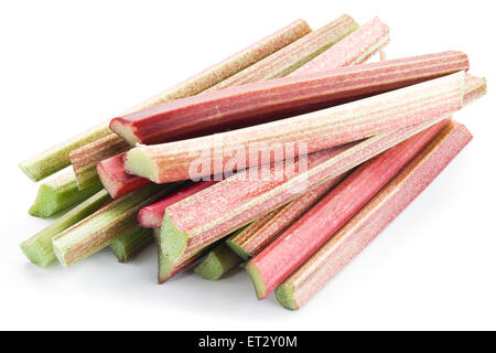 Rhubarb stalks on the white background. Stock Photo