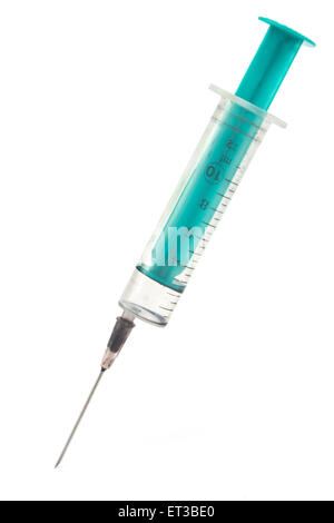 Dirty used glass syringe isolated on white Stock Photo