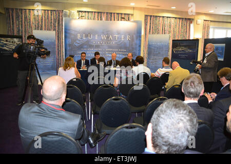 Gibraltar - 11th June 2015 - In a press conference at the Caleta Hotel, Gibraltar, the Chief Minister Fabian Picardo unvield plans to convert the east side reclamation into a £1.1 billion luxury housing, residential and marina area called 'Blue Water' and developed by Camoren Holding as the developers. Credit:  Stephen Ignacio/Alamy Live News Stock Photo