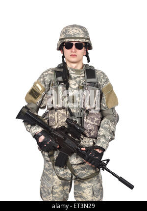 US soldier with rifle isolation on white background Stock Photo - Alamy