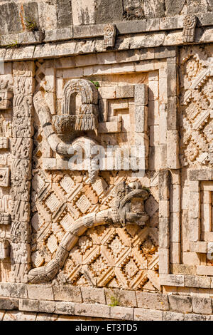 Details at west building, Cuadrangulo de las Monjas (Nunnery Quadrangle), Maya ruins at Uxmal archaeological site, Mexico Stock Photo
