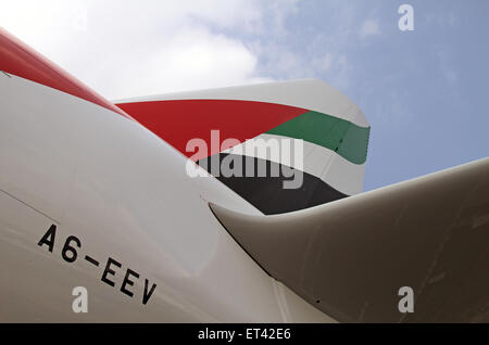 Schoenefeld, Germany, rear an Airbus A380-800 of the airline Emirates Stock Photo