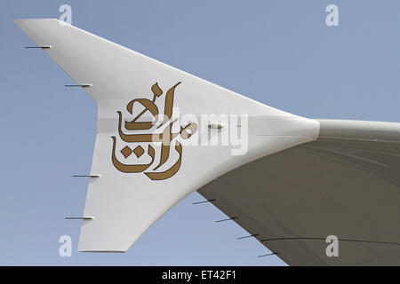 Schoenefeld, Germany, Wingtip Fences an Airbus A380-800 of the airline Emirates Stock Photo