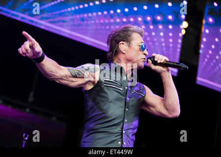 Berlin, Germany. 09th June, 2015. German singer Peter Maffay performs on stage as he kicks off his new tour entitled 'Niemals war es besser' (lit. It has never been better) at the Kindl-Buehne Wuhlheide in Berlin, Germany, 09 June 2015. Photo: Gregor Fischer/dpa/Alamy Live News Stock Photo