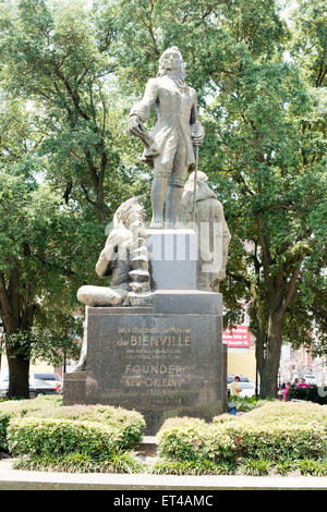 Jean-Baptiste Le Moyne de Bienville founder of New Orleans Statue in the French Quarter of New Orleans Louisiana Stock Photo