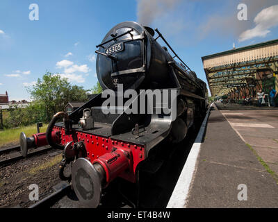 vintage steam locomotive at Loughborough station, on the Great Central Railway in Leicestershire,UK Stock Photo