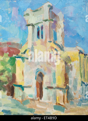 ancient house painted oil on canvas. Stock Photo