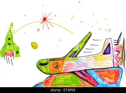 passenger airplane. children's drawing. Stock Photo