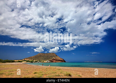 Hiona (or 'Chiona') beach close to Palekastro village, Sitia, Lasithi, Crete, Greece. In the background Kastri hill. Stock Photo