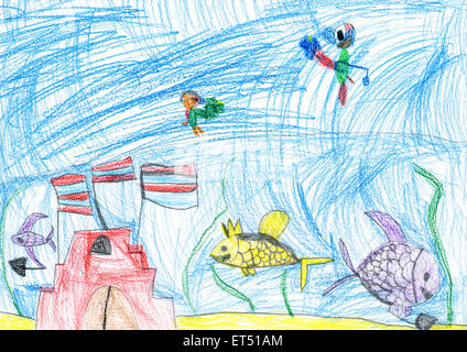 Children's drawing: underwater world, fish, seaweed. Watercolor painting.  Ocean concept - The Brain Project | Baycrest Foundation