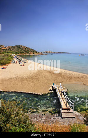 Almyros beach (and wetland) very close to Agios Nikolaos town, Lasithi, Crete, Greece. Stock Photo