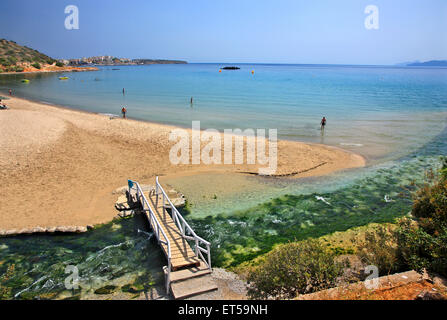 Almyros beach (and wetland) very close to Agios Nikolaos town, Lasithi, Crete, Greece. Stock Photo