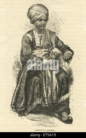 Native of Madras portrait ; Chennai ; Tamil Nadu ; India ; old vintage 1800s engraving Stock Photo