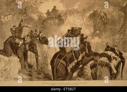 Lithographs The Prince of Wales in Terai crossing Nullah in Jungle ; India Stock Photo