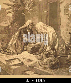 Lithographs The Famine in India women grinding corn  ; India Stock Photo